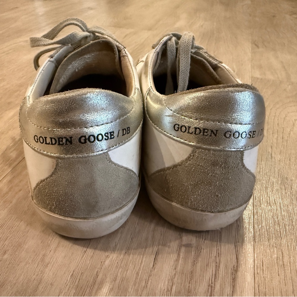 Golden Goose White Leather Sneakers with Gray Star and Silver Heel Tab - Picture 5 of 9